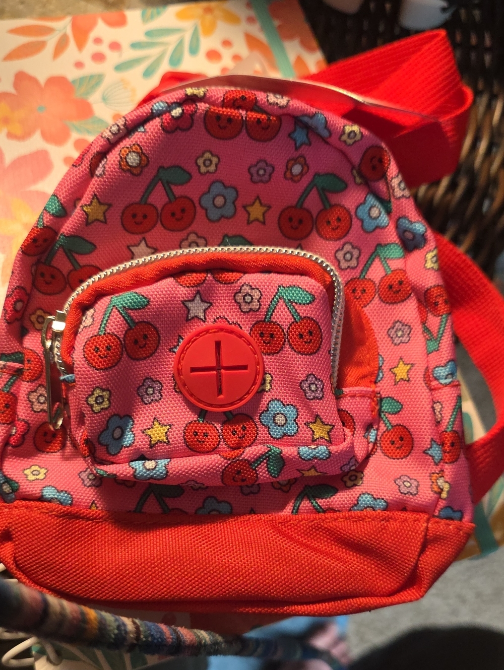 PARTY Pink Cherry Print Mini Pet Backpack Wastebag Dispenser Pocket Dog/Cat S/M